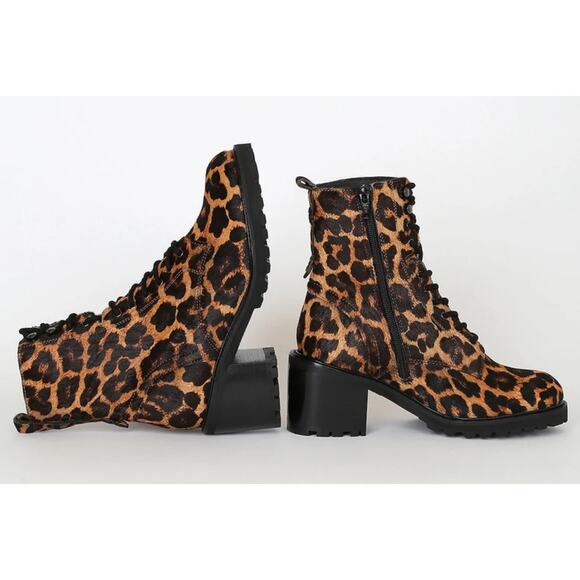 Seychelles Irresistible Leopard Pony Hair Leather Mid-Calf Lace-Up Boots Sz 8.5 - Picture 3 of 12